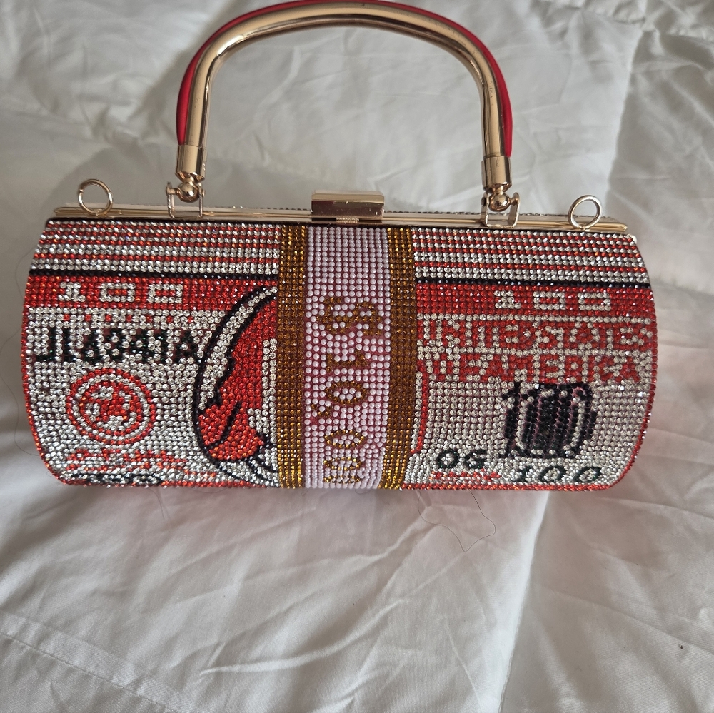 Crystal Embellished Clutch with Gold Handle